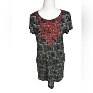 THML black, white red embroidered shirt dress with pockets short sleeve small